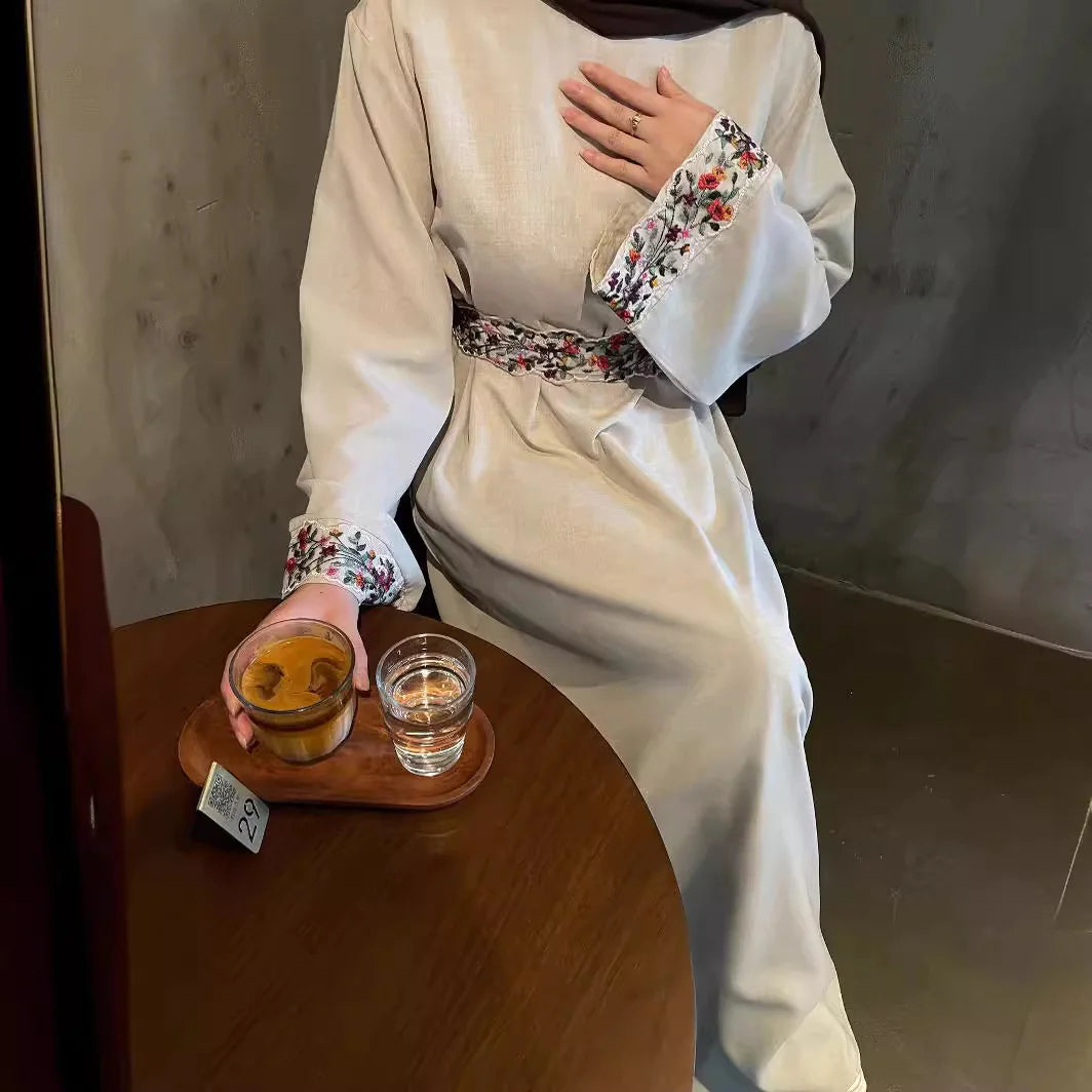 Linen Embroidered Band Lining Dress WEM Support (www.WEM.support)