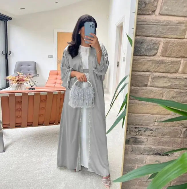 Rhinestone Dress Fashion Satin Soft Shawl Waist-tight Robe WEM Support (www.WEM.support)