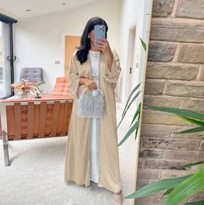 Rhinestone Dress Fashion Satin Soft Shawl Waist-tight Robe WEM Support (www.WEM.support)