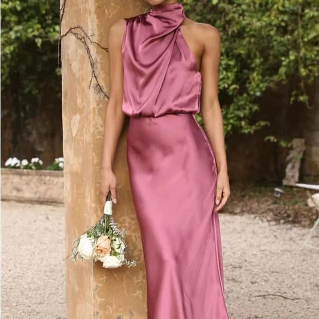 Women's Solid Color Dress Sleeveless Long Skirt Cover WEM Support (www.WEM.support)