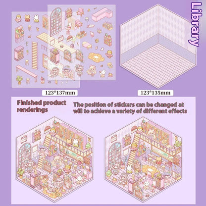 Cut-free Landscaping Scene Stickers Visual 3D Stacked Three-dimensional Cottage WEM Support (www.WEM.support)