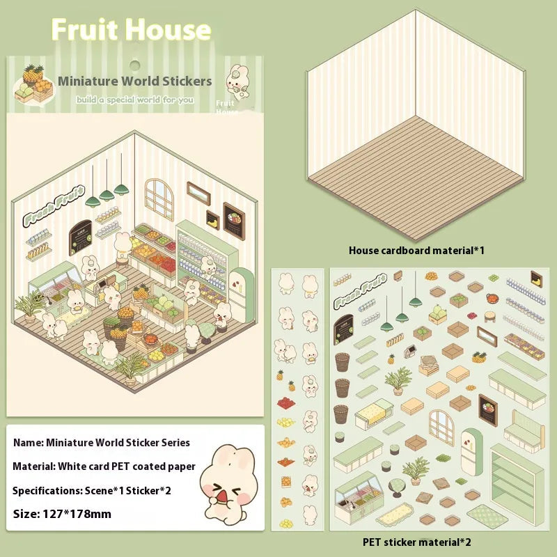 Cut-free Landscaping Scene Stickers Visual 3D Stacked Three-dimensional Cottage WEM Support (www.WEM.support)