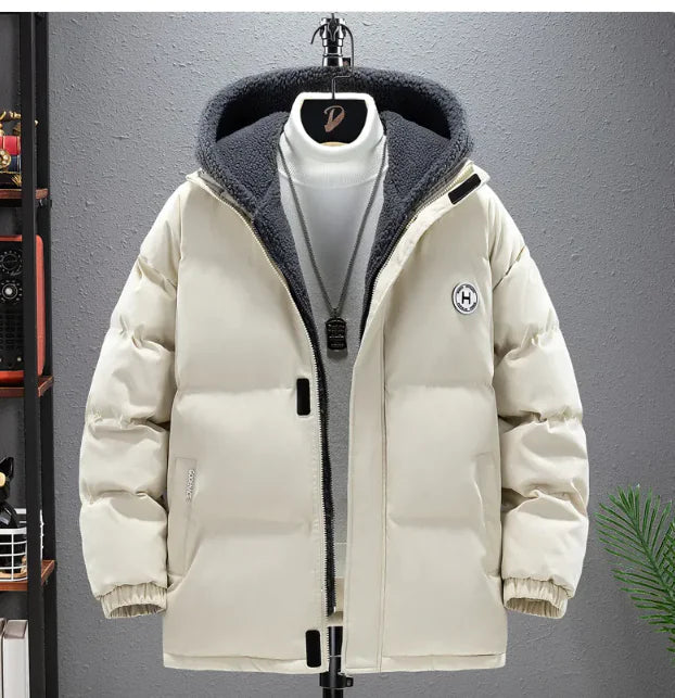 Berber Fleece Coat Cotton-padded Coat Men's Fake Two Pieces Hooded Cotton Jacket Thick Warm WEM Support (www.WEM.support)