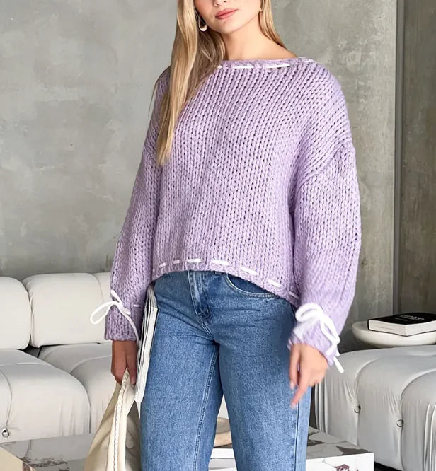 Bowknot Y2K Sweater – Long Sleeve Knit Top WEM Support (www.WEM.support)