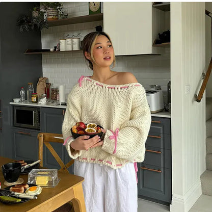 Bowknot Y2K Sweater – Long Sleeve Knit Top WEM Support (www.WEM.support)