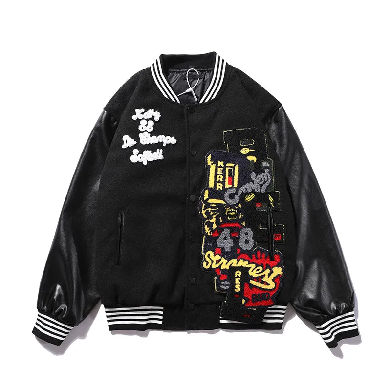 Woolen Leather Embroidered Baseball Jacket WEM Support (www.WEM.support)