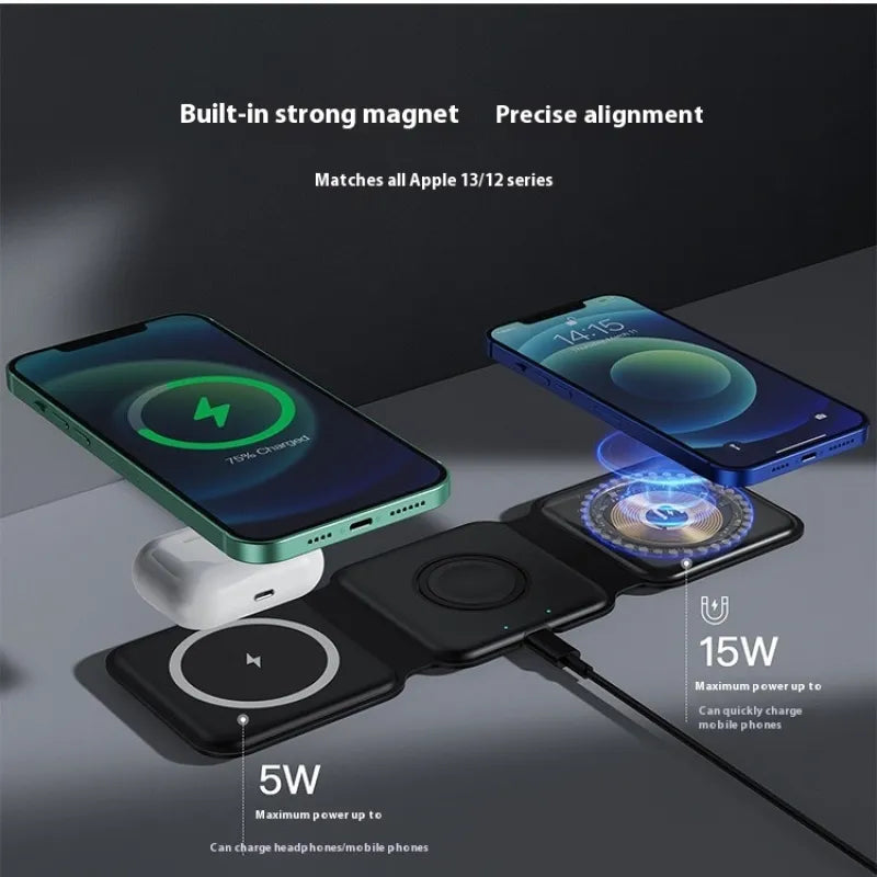 3 In 1 Magnetic Wireless Charging Folding Mobile Phone Holder WEM Support (www.WEM.support)