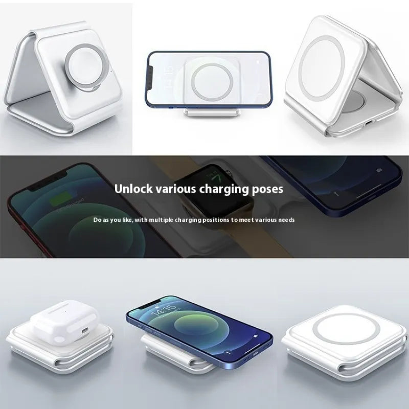 3 In 1 Magnetic Wireless Charging Folding Mobile Phone Holder WEM Support (www.WEM.support)
