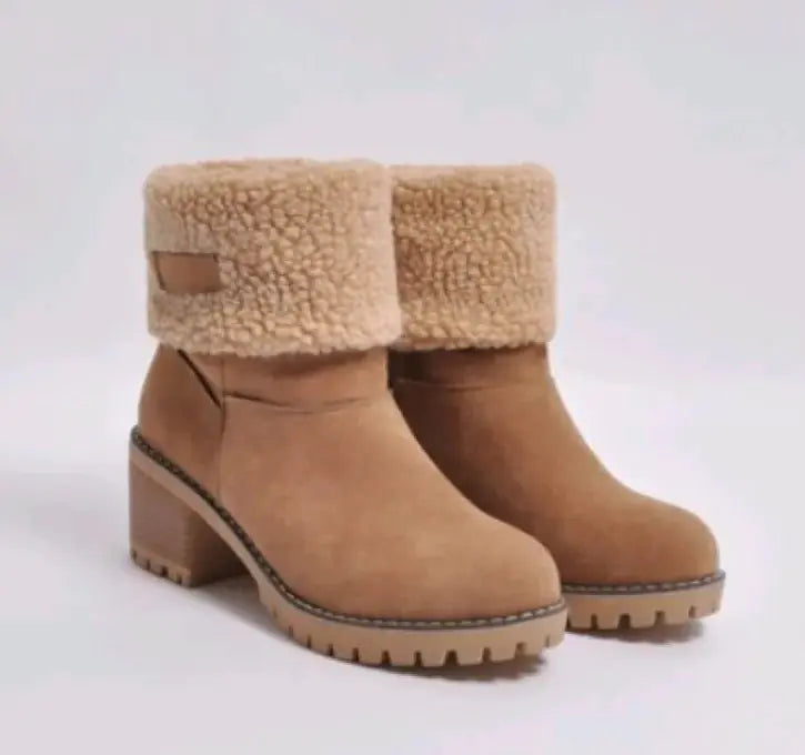 Mid-Tube Thick Heel Suede Snow Boots WEM Support (www.WEM.support)
