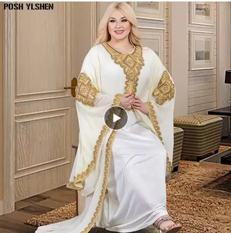 Two Piece Set Gold Kaftan Abaya Dress WEM Support (www.WEM.support)