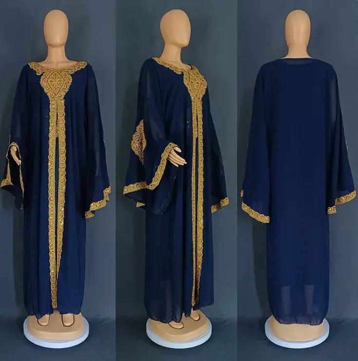 Two Piece Set Gold Kaftan Abaya Dress WEM Support (www.WEM.support)