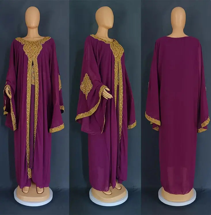 Two Piece Set Gold Kaftan Abaya Dress WEM Support (www.WEM.support)