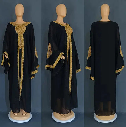 Two Piece Set Gold Kaftan Abaya Dress WEM Support (www.WEM.support)