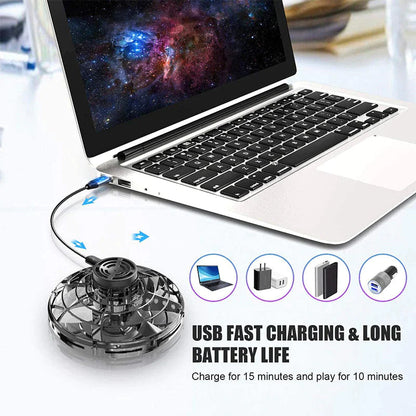 Flying Fidget Spinner Drone Ball UFO Stress Focus Hand Fun Toy LED Kids & Adults WEM Support (www.WEM.support)