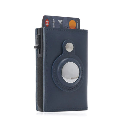 For Airtag Wallet Case Genuine Leather Credit Card Holder Magnetic Air Tag Cover WEM Support (www.WEM.support)