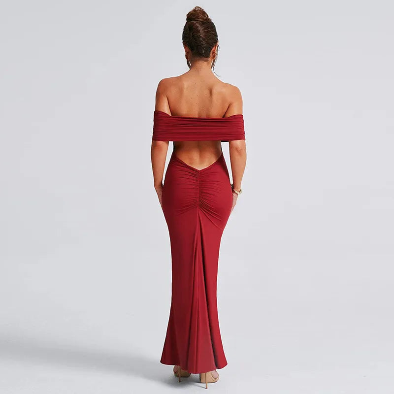 Socialite Style Elegant Sexy Backless Off-shoulder Dress Women WEM Support (www.WEM.support)
