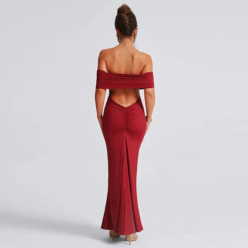 Socialite Style Elegant Sexy Backless Off-shoulder Dress Women WEM Support (www.WEM.support)