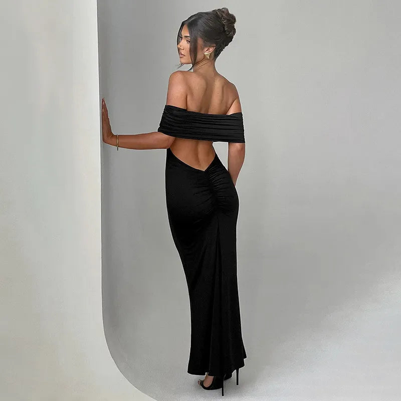 Socialite Style Elegant Sexy Backless Off-shoulder Dress Women WEM Support (www.WEM.support)