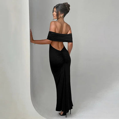 Socialite Style Elegant Sexy Backless Off-shoulder Dress Women WEM Support (www.WEM.support)