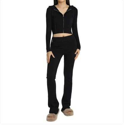 Women’s 2-Piece Knitted Hooded Set - Long-Sleeve Cardigan & High-Waist Trousers WEM Support (www.WEM.support)