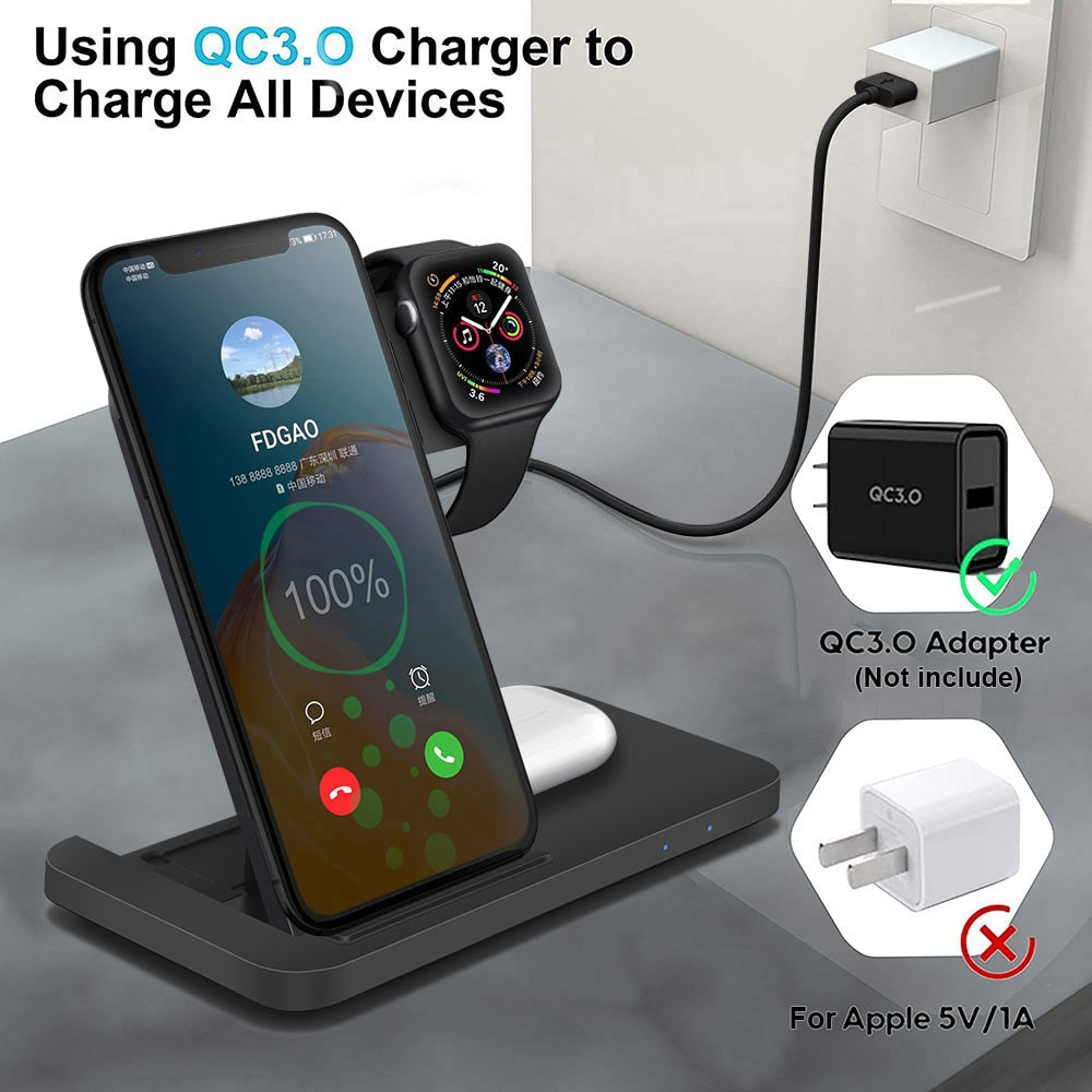 3in1 Wireless Fast Charger Dock Station WEM Support (www.WEM.support)