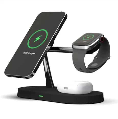 5-in-1 Magnetic Wireless Charger with Phone & Watch Stand – 15W Fast Charging Dock WEM Support (www.WEM.support)