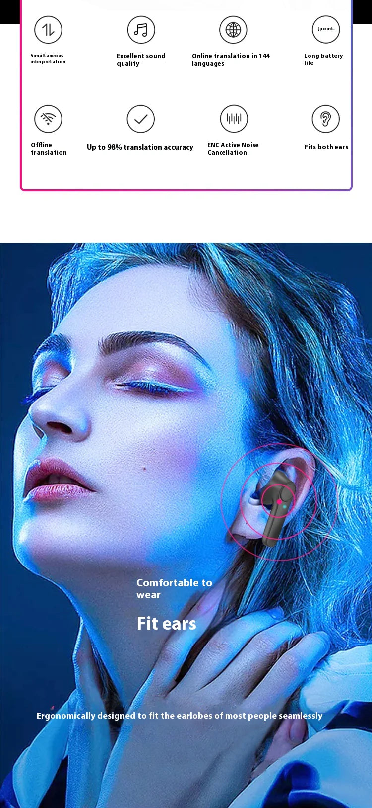 Wireless Bluetooth-Compatible Translation Headphones WEM Support (www.WEM.support)