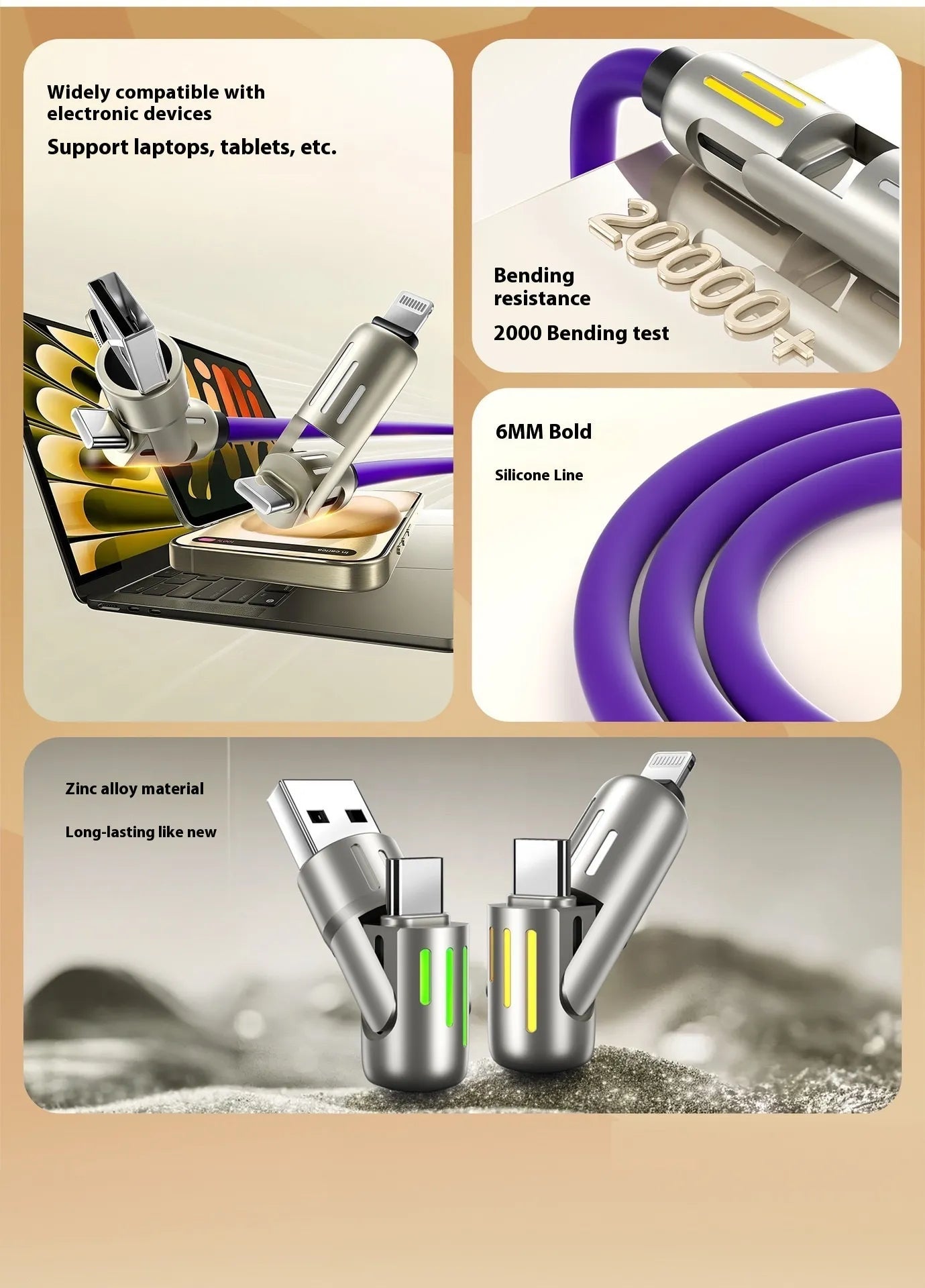 Car Multifunction 240W Four-in-one Data Cable WEM Support (www.WEM.support)