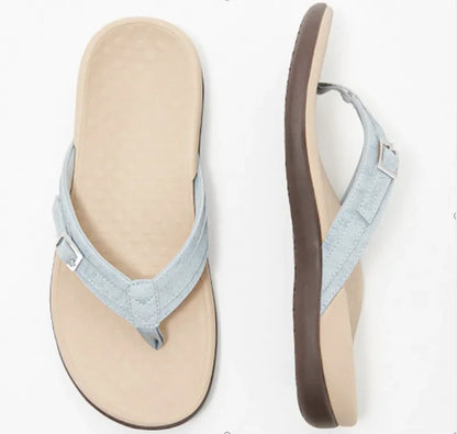 Women's Stylish Flat PU Metal Flip Flops for Home and Leisure WEM Support (www.WEM.support)