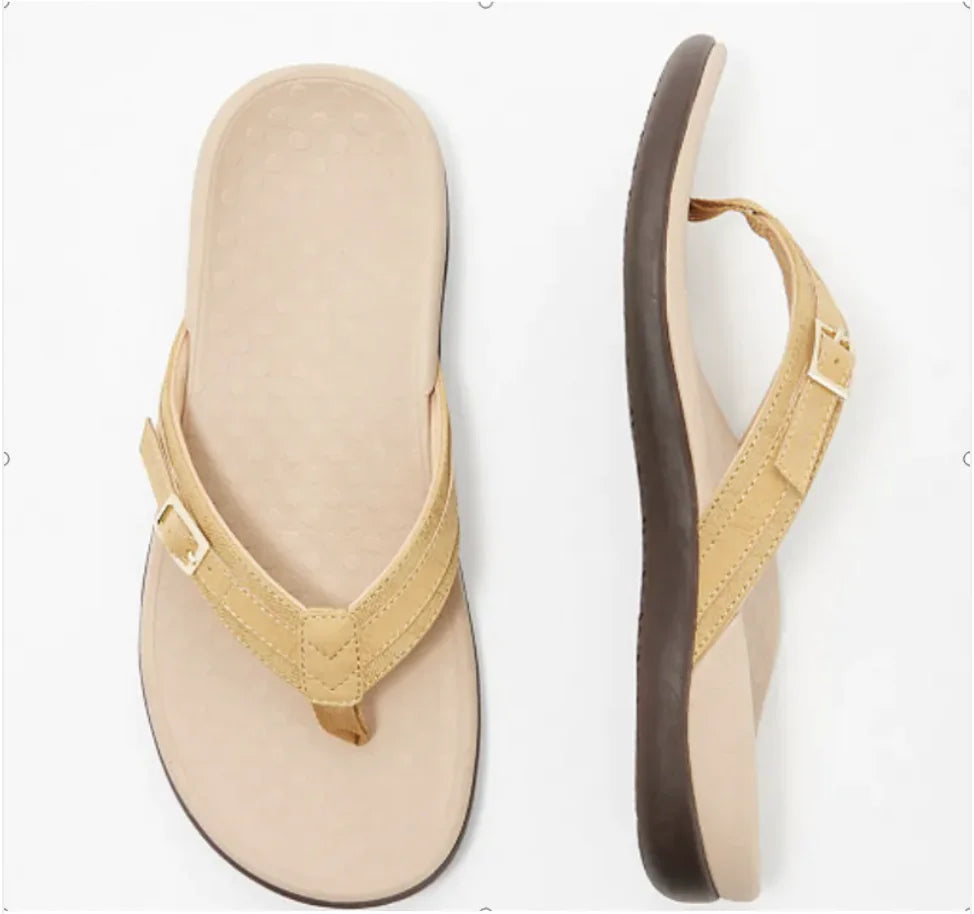 Women's Stylish Flat PU Metal Flip Flops for Home and Leisure WEM Support (www.WEM.support)