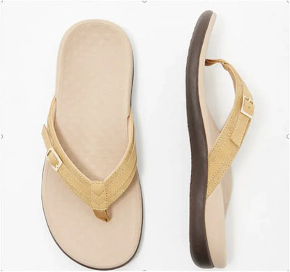 Women's Stylish Flat PU Metal Flip Flops for Home and Leisure WEM Support (www.WEM.support)