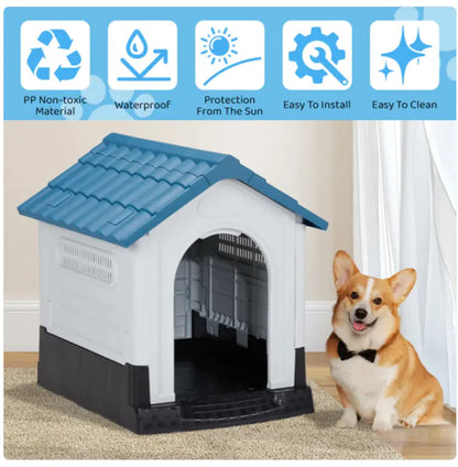 26-Inch Blue & White PVC Pet Cottage with Shutter Design WEM Support (www.WEM.support)