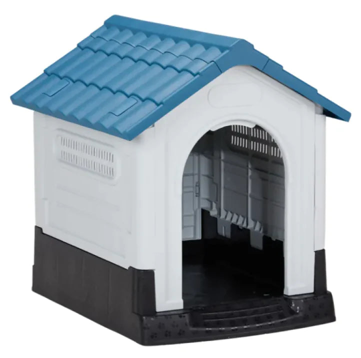 26-Inch Blue & White PVC Pet Cottage with Shutter Design WEM Support (www.WEM.support)