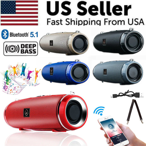 Bluetooth 5.1 Speaker Wireless Waterproof Outdoor Stereo LOUD Bass USB/TF Strap WEM Support (www.WEM.support)