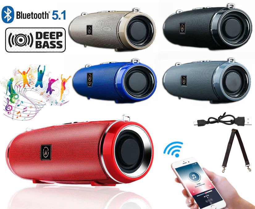 Bluetooth 5.1 Speaker Wireless Waterproof Outdoor Stereo LOUD Bass USB/TF Strap WEM Support (www.WEM.support)