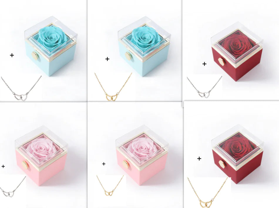 Double Heart Eternal Flower Necklace Set WEM Support (www.WEM.support)