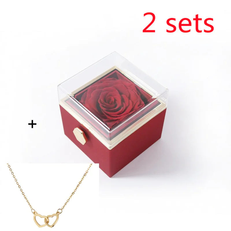 Double Heart Eternal Flower Necklace Set WEM Support (www.WEM.support)