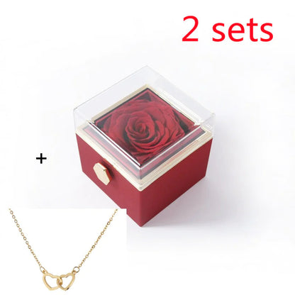 Double Heart Eternal Flower Necklace Set WEM Support (www.WEM.support)