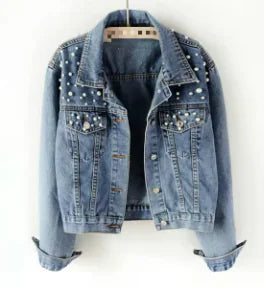 Fashion Beaded Short Denim Jacket WEM Support (www.WEM.support)