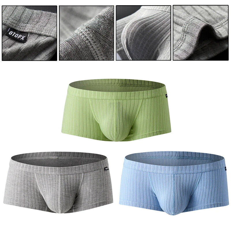Men's Sexy Underwear Low waist Briefs U Pouch Boxers Striped Shorts Underpants WEM Support (www.WEM.support)