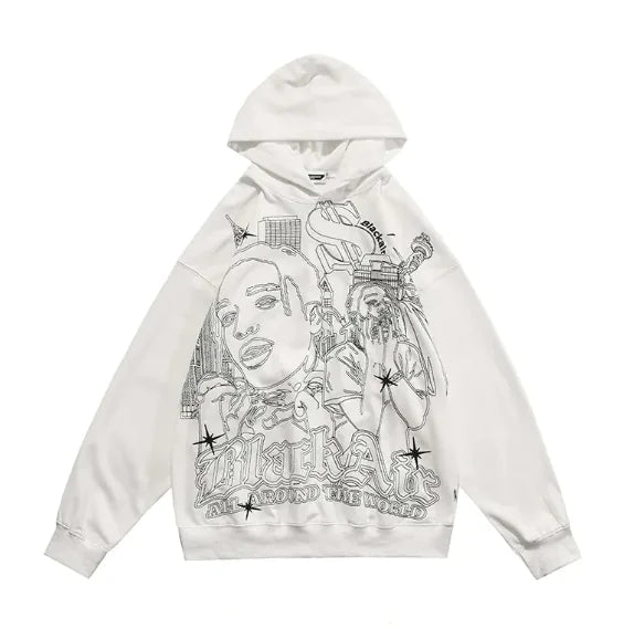 American Graffiti Print Hooded Sweater for Men WEM Support (www.WEM.support)