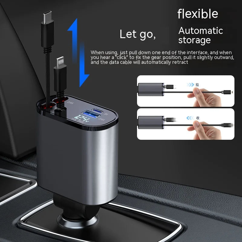 Retractable Car Charger 4 in 1 Fast Charging WEM Support (www.WEM.support)