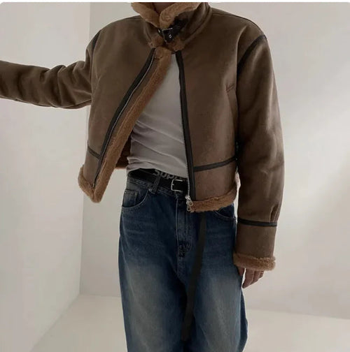 Korean Luxe Suede Lambswool Oversized Coat WEM Support (www.WEM.support)