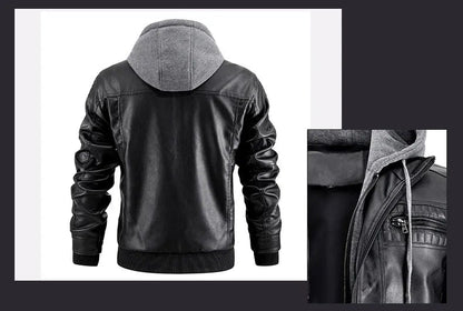 Leather Hooded Winter Jacket WEM Support (www.WEM.support)