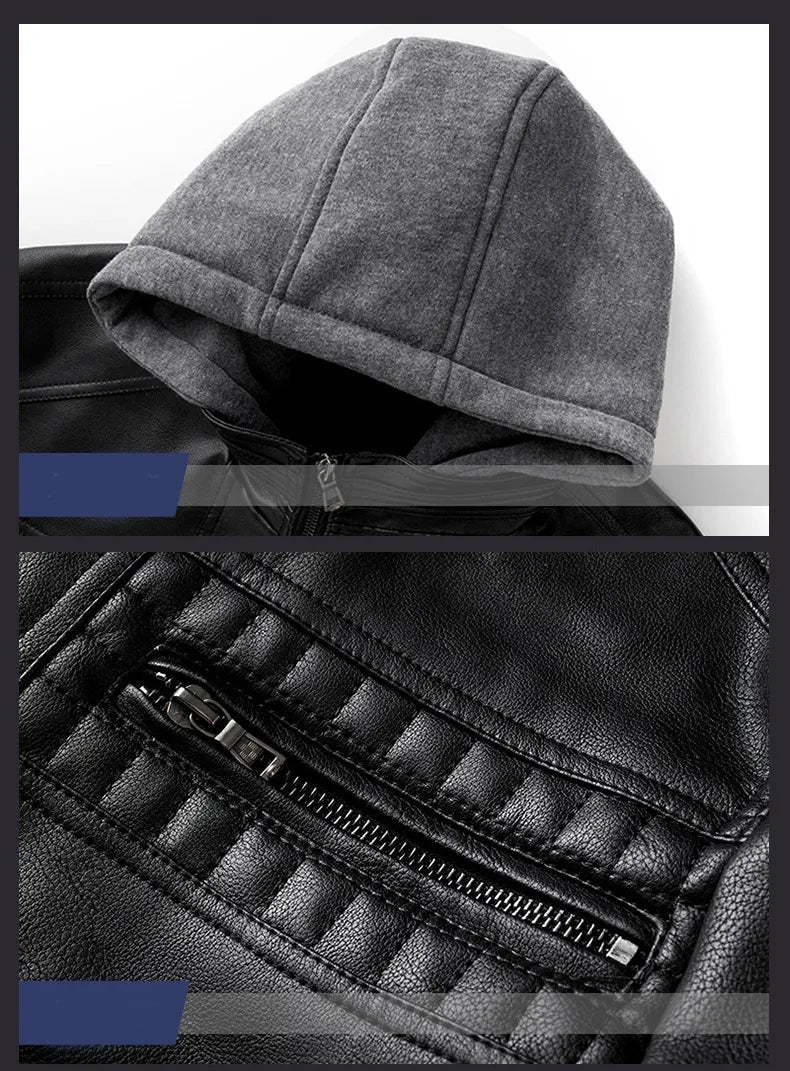 Leather Hooded Winter Jacket WEM Support (www.WEM.support)