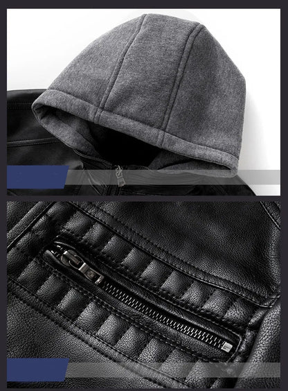 Leather Hooded Winter Jacket WEM Support (www.WEM.support)
