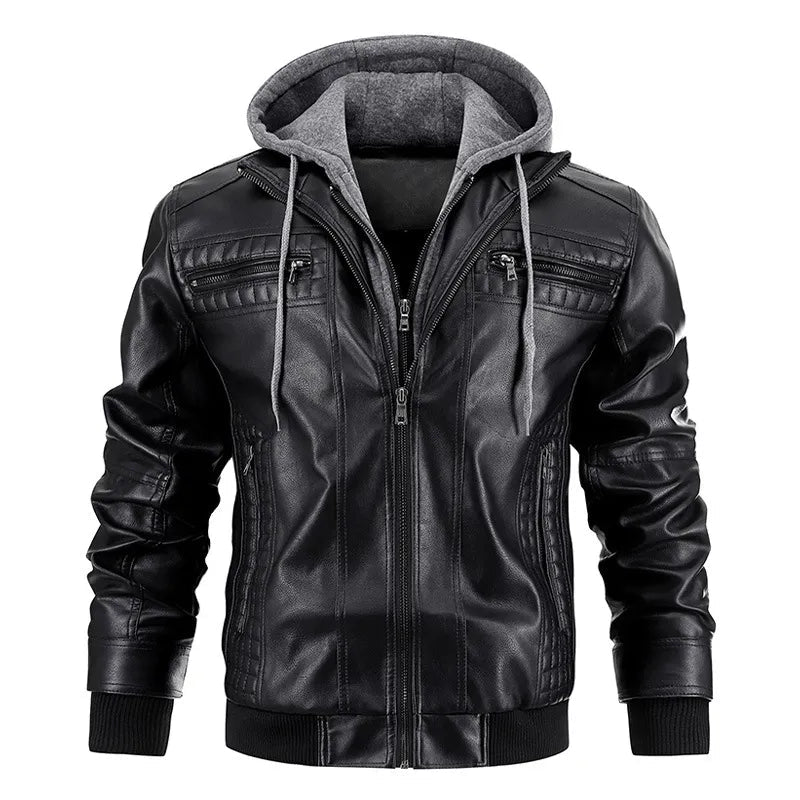 Leather Hooded Winter Jacket WEM Support (www.WEM.support)