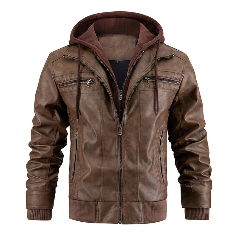 Leather Hooded Winter Jacket WEM Support (www.WEM.support)