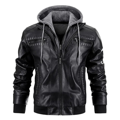 Leather Hooded Winter Jacket WEM Support (www.WEM.support)