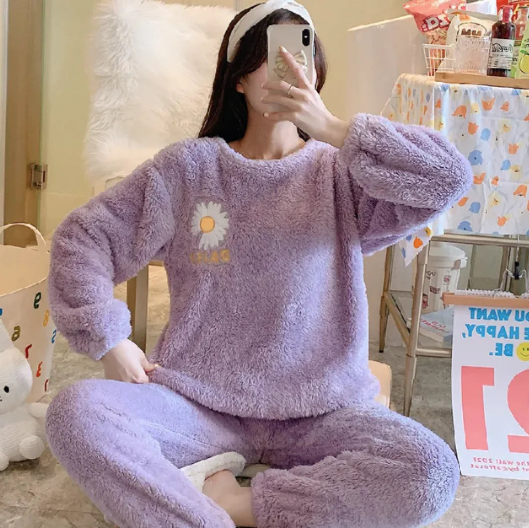 Women's Coral Fleece Flannel Home Suit WEM Support (www.WEM.support)